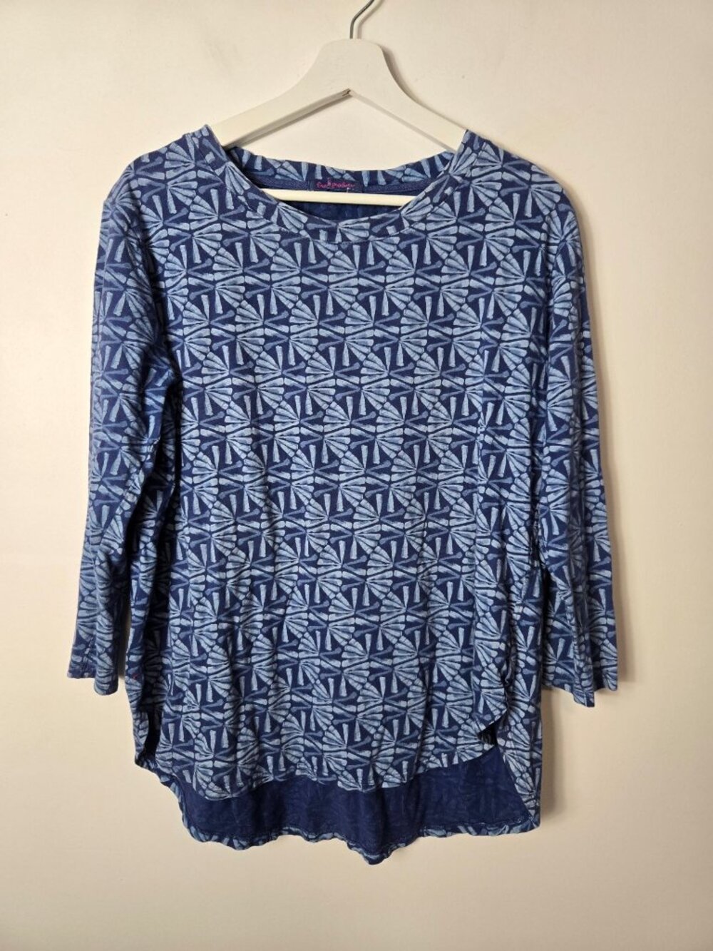 Fresh Produce Catalina 3/4 Sleeve Geometric Blue Top Size L Cotton
